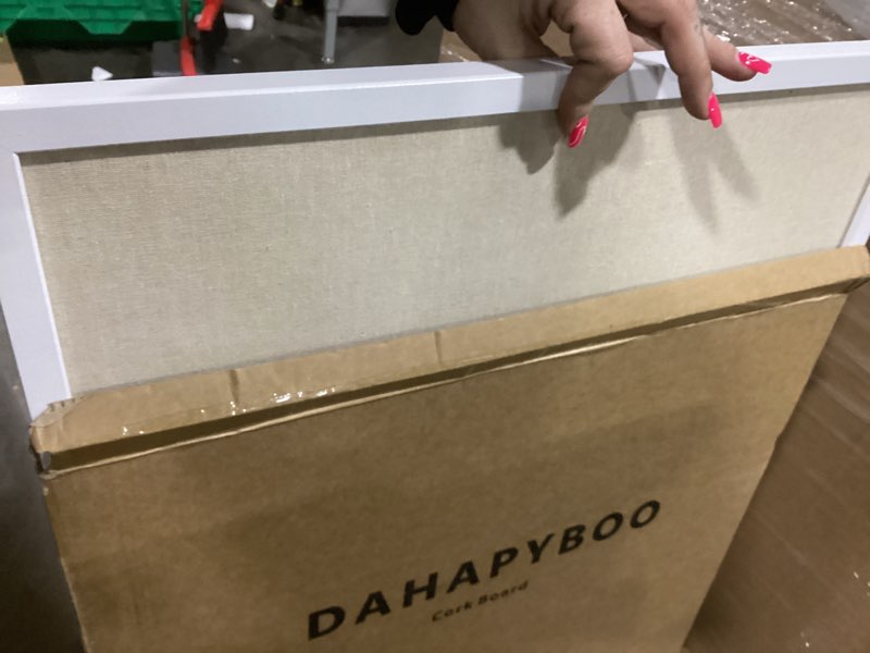 Condition photo showing Good Condition for Cork Board with Linen White,Bulletin Board 30"x20" Hanging Corkboards for Office Home School Message Board or Vision Board Decoration. White 30" x 20"