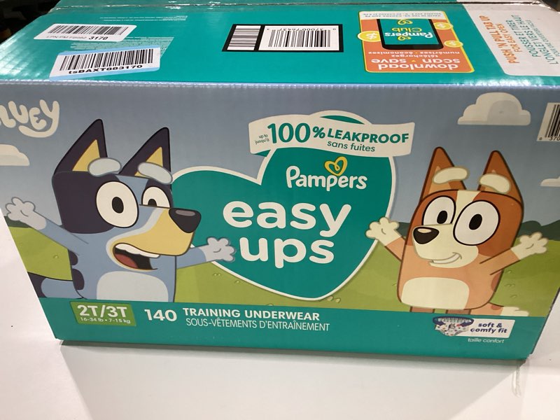 Condition photo showing New/Like New for Pampers Training Pants - Easy Ups Boys & Girls Bluey - Size 2T-3T, 140 Count, Children's Potty Underwear (Packaging May Vary) 2T-3T 140