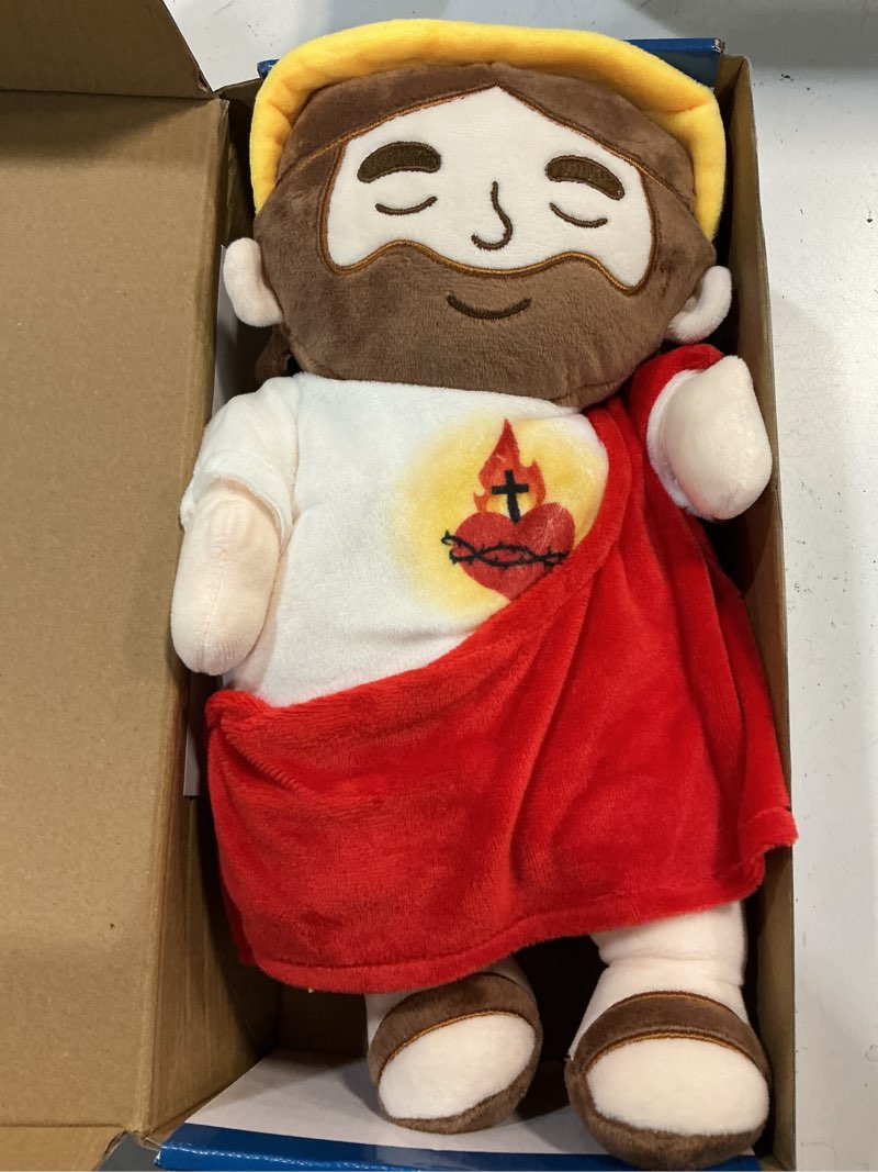 Condition photo showing New/Like New for yelakey soothing jesus plush toys with light & sound, 15" jesus stuffed breathing plushy doll, christian catholic religious plushie christmas easter gifts for kids baby (red)