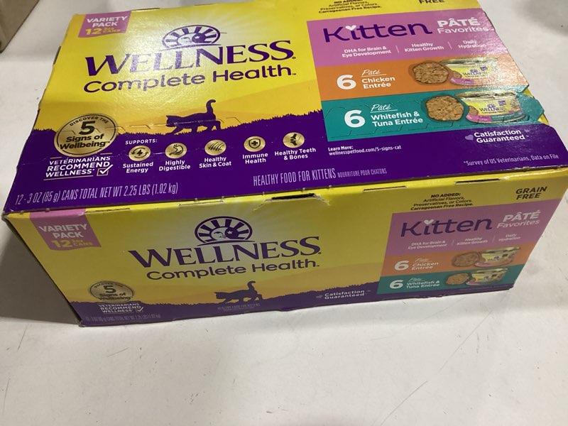 Condition photo showing New/Like New for Wellness Complete Health Pate Kitten Wet Cat Food, Natural, Protein-Rich, Grain Free, 3 Ounce, 12 Pack, (Whitefish & Chicken Variety Pack) Kitten Variety Pack 3 Ounce (Pack of 12)