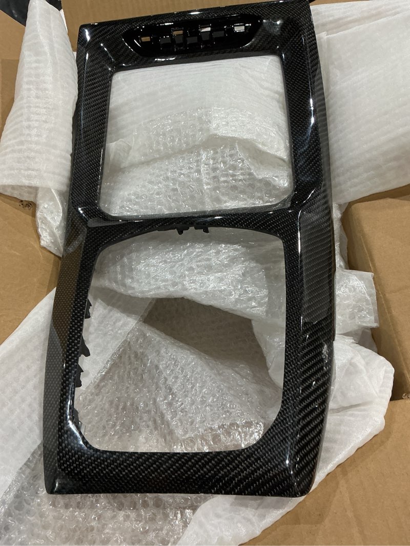 Condition photo showing As Is for real carbon fiber center console gear shift panel cover compatible with bmw x3 g01 x3m f97 2022-2024, x4 g02 x4m f98 2022-2025