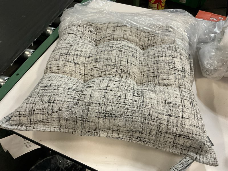 Condition photo showing New/Like New for sinsosso large floor pillow 22", thickened bite-size memory foam square non-slip cushion for office back support/indoor yoga/chair seat, fashionable color-blocked fabric & washable, white-gray, 1 pcs white-gray 1
