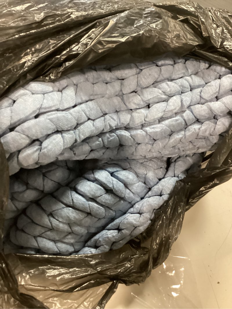 Condition photo showing As Is for YnM Chunky Throw Blanket, Medium-Weight, Hand Knitted, Skin Friendly, Ventilated and Breathable, Machine Washable, Home Décor Piece for Couch, Sofa and Bed (Cerulean Blue, 50x70 Inch) 50 x 70 Inch Cerulean Blue