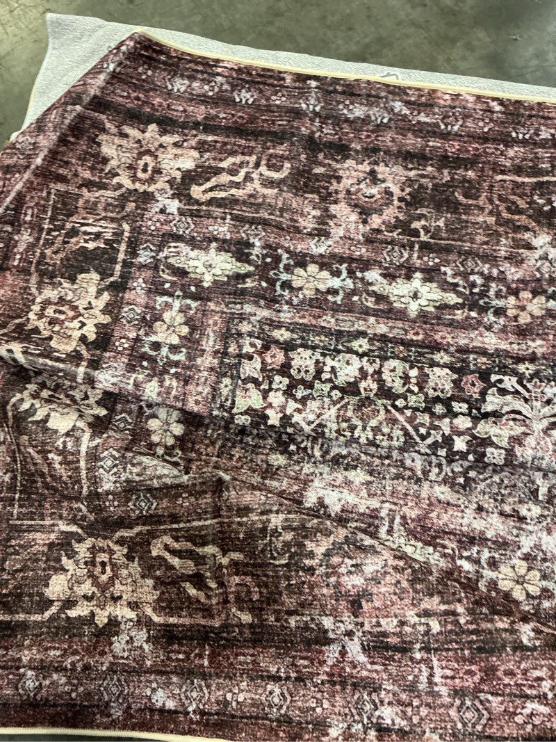 Condition photo showing As Is for champlant area rug 6'x9' washable vintage traditional floor cover thin retro kitchen indoor distressed non slip carpet for living room bedroom dining room red pattern 6' x 9' (rectangular)