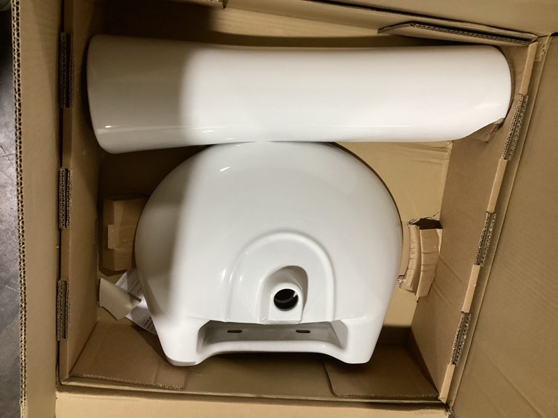 Condition photo showing As Is for minor cracks .. project source alexa vitreous china traditional white pedestal sink combo ( 18.125-in x 22.64-in x 33.6875-in
