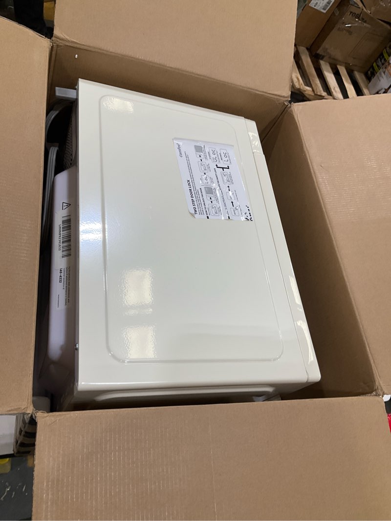 Condition photo showing As Is for comfee' retro microwave oven, small microwave with 6 auto menus, 0.9 cu.ft countertop compact microwave with multi-stage cooking, mute function, led digital, apricot/900w, cmo-mmp02aa(at) 0.9 cu.ft apricot