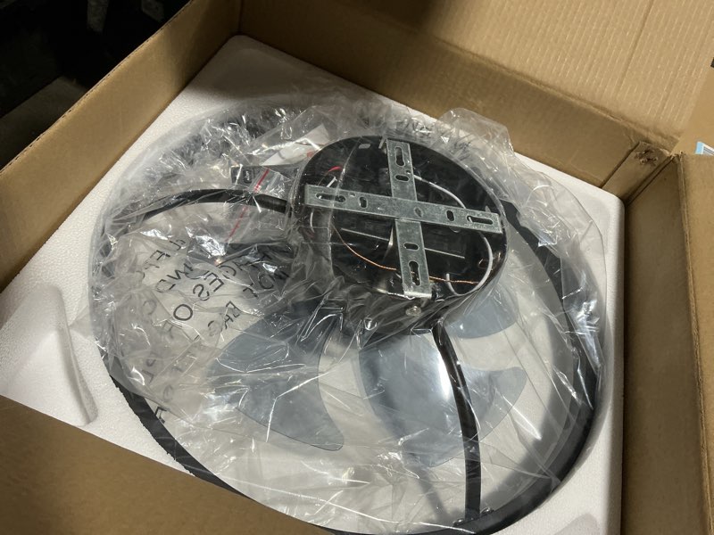 Condition photo showing Good Condition for VOLISUN Low Profile Ceiling Fan with Lights and Remote, 15.7in Bladeless Ceiling Fans with light Flush Mount, 3000K-6500K Dimmable Modern LED Fan Light, Black Fandelier Ceiling Fans for Bedroom Black 15.7 INCH