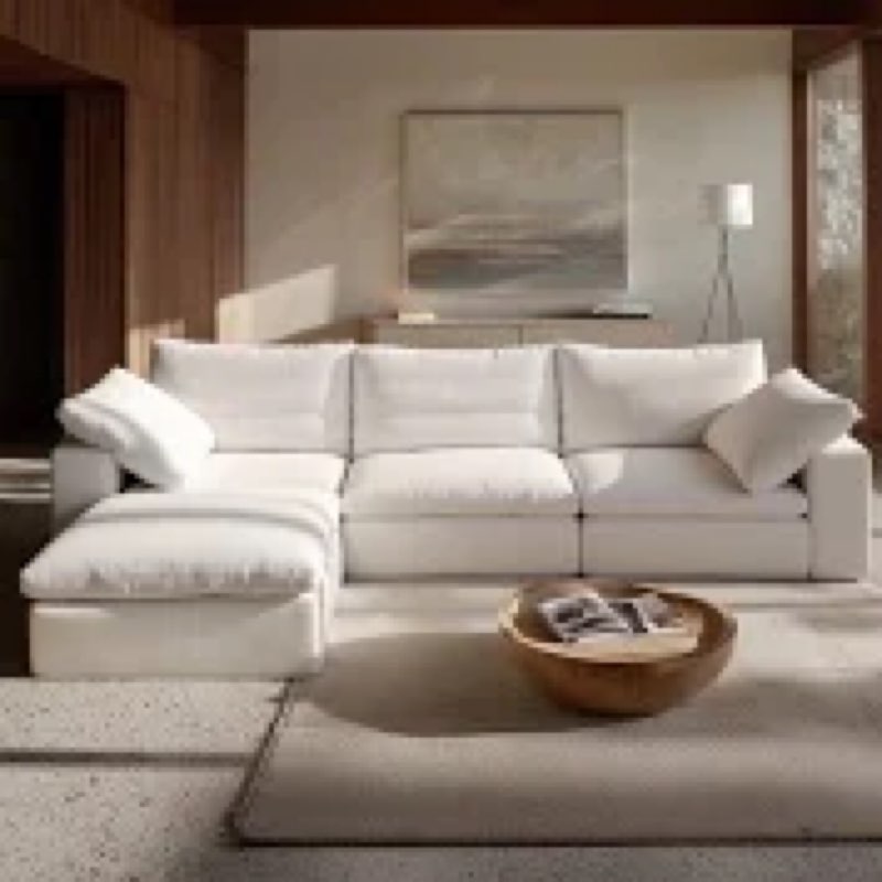 (Incomplete))110.2\" Cloud Couch,Oversized Modular Comfy Sofa for Living Room, L Shaped  Sectional Couches,Deep 3-Seat with Ottoman Upholstery Color: White