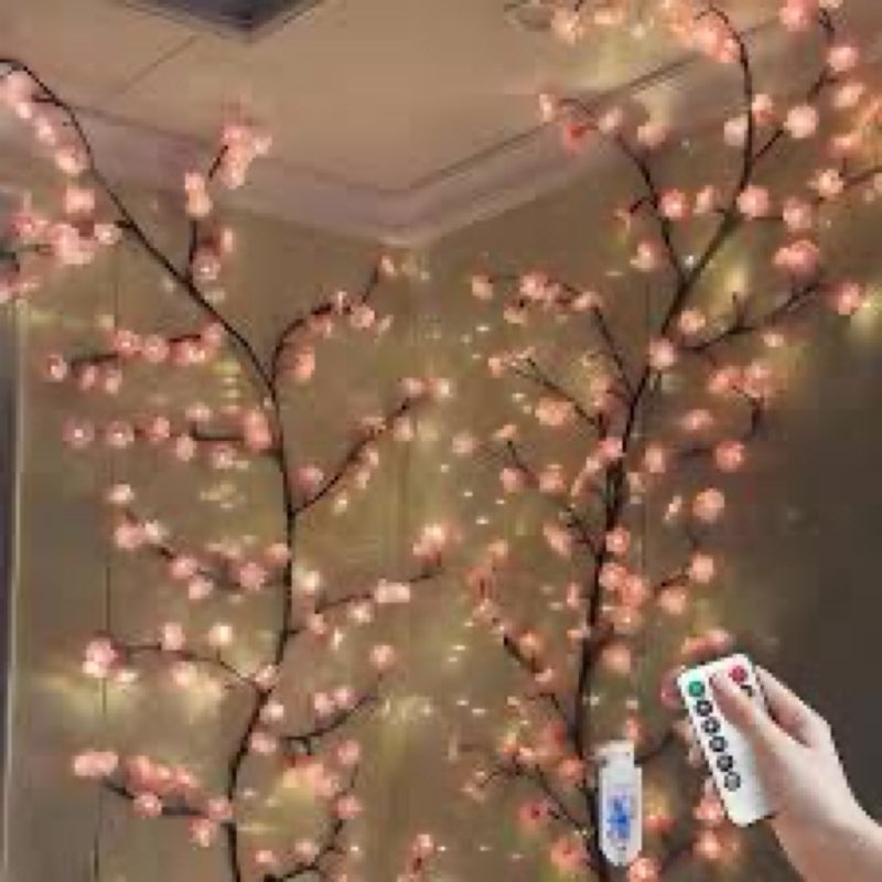 LED Tree Branch Lights for Wall, Cherry Blossom Willow Vine Twig Decor Garland with 8 Lighting Modes