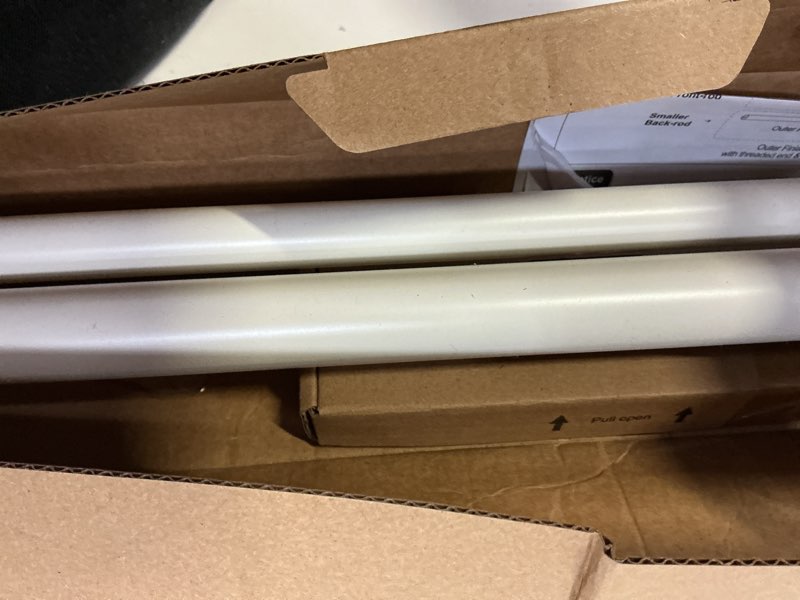 Condition photo showing As Is for kamanina 1 inch double curtain rod 36 to 72 inches (3-6 feet), white heavy duty curtain rods for windows, telescoping double drapery rods with end caps, fewer rods, faster setup ivory white 36-72"
