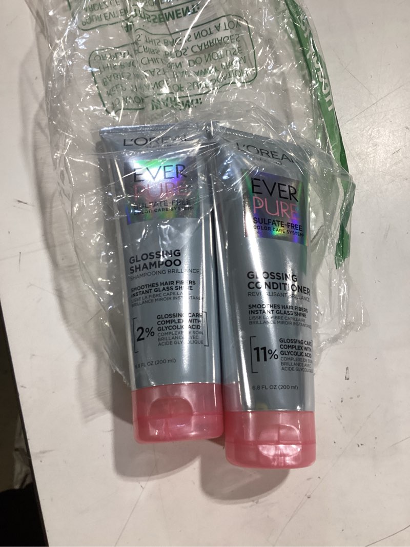 Condition photo showing Good Condition for l’oreal paris sulfate free glossing shampoo and conditioner set with glycolic acid, provides intense
