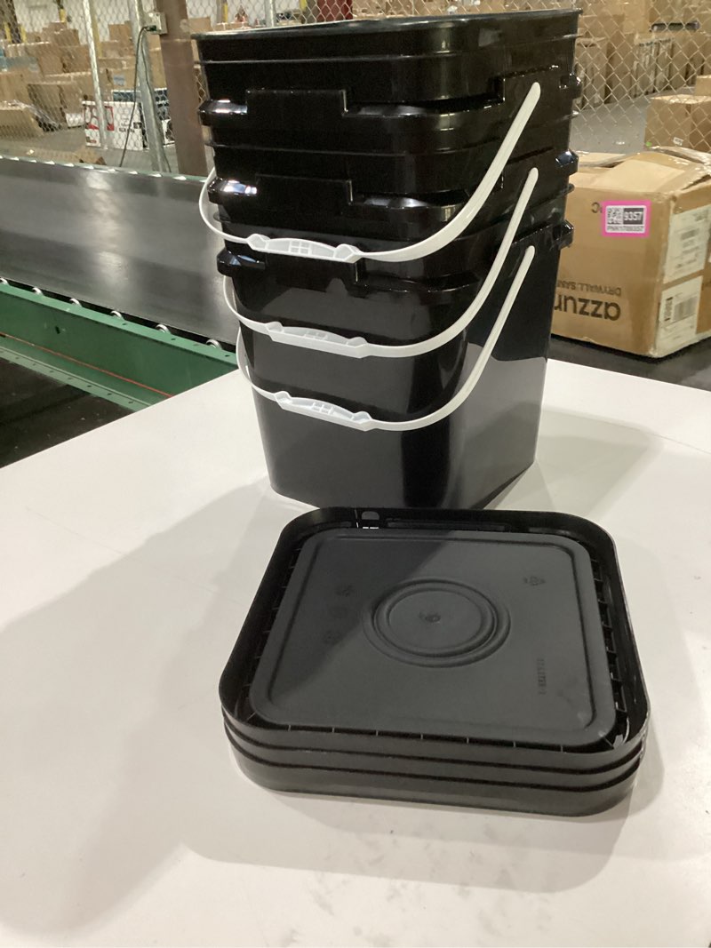 Condition photo showing New/Like New for Mumufy 3 Pcs 3.5 Gallon Square Food Grade Bucket with Lid Square Bucket Pail with Plastic Handles fo