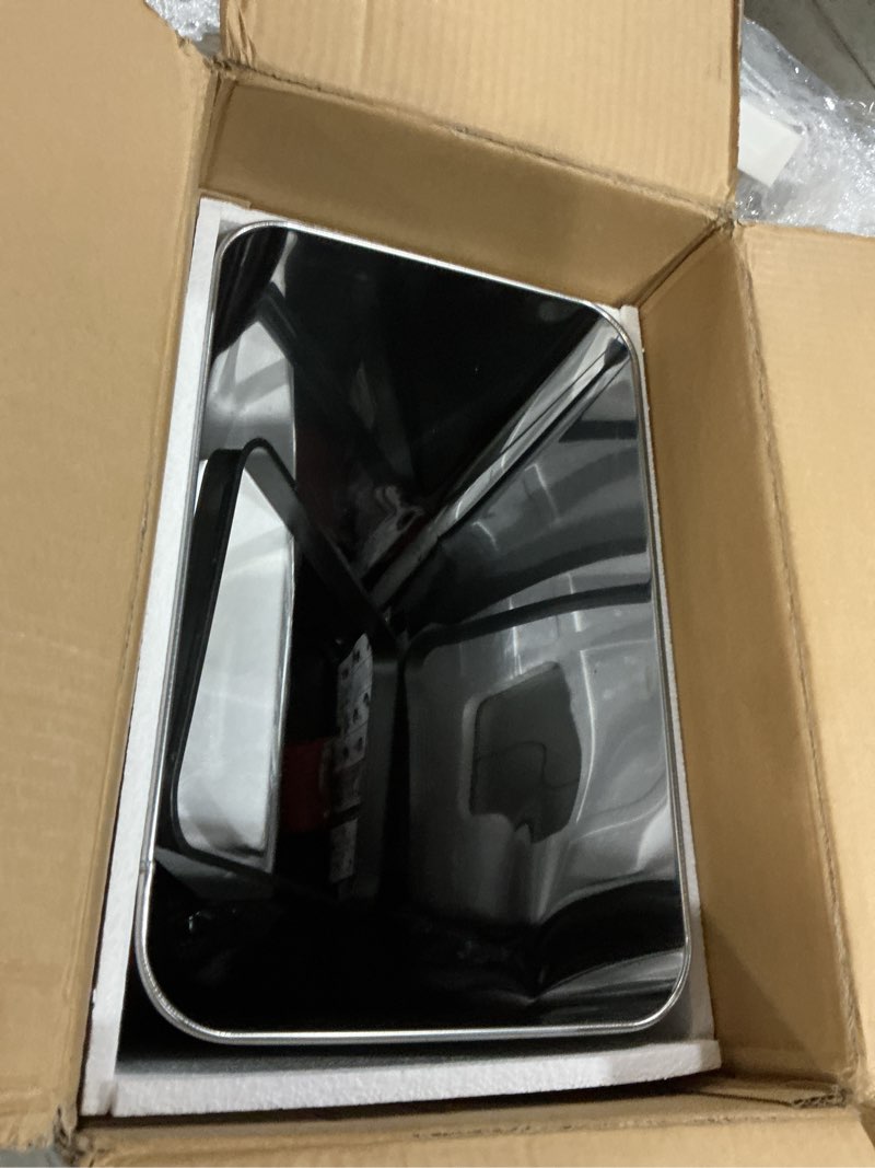 Condition photo showing Good Condition for itouchless 18 gallon wings-open mobile wheeled kitchen trash can with lid and odor filter, dog proof stainless steel garbage bin for home office work bedroom living room garage slim wastebasket brushed silver wings open 18 gal