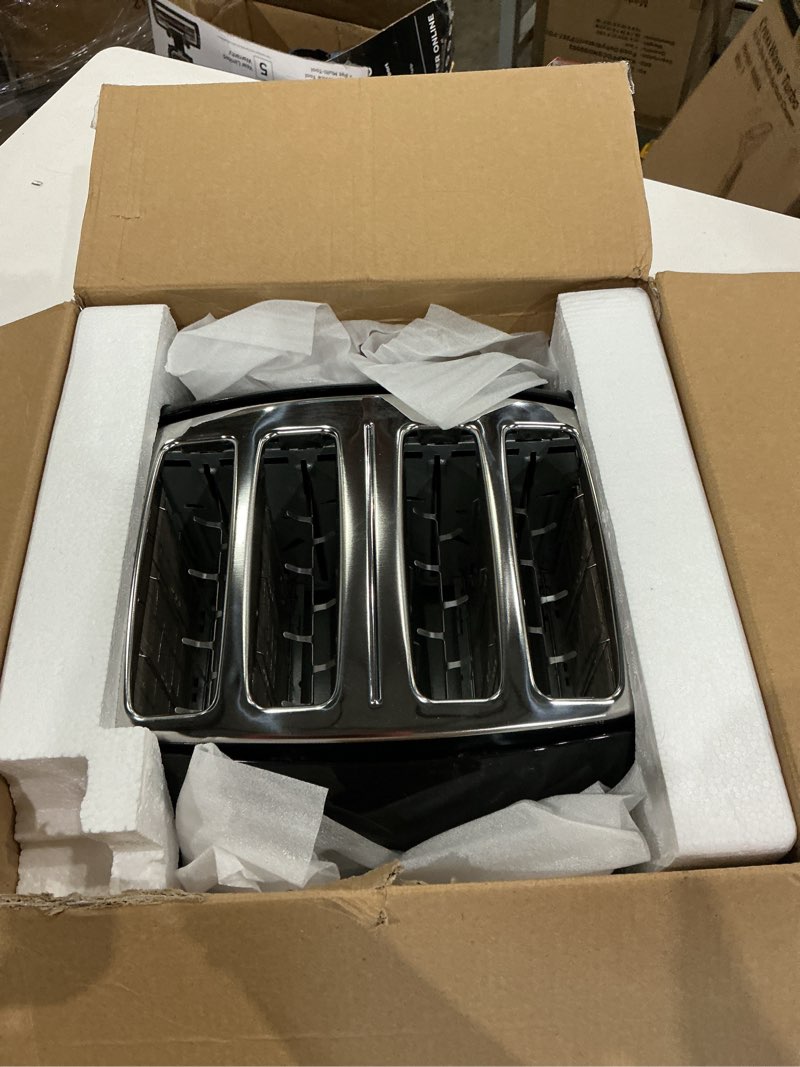 Condition photo showing Good Condition for black+decker 4-slice toaster, tr1410bd, extra-wide, 7 shade settings, crumb trays, gloss black black toaster
