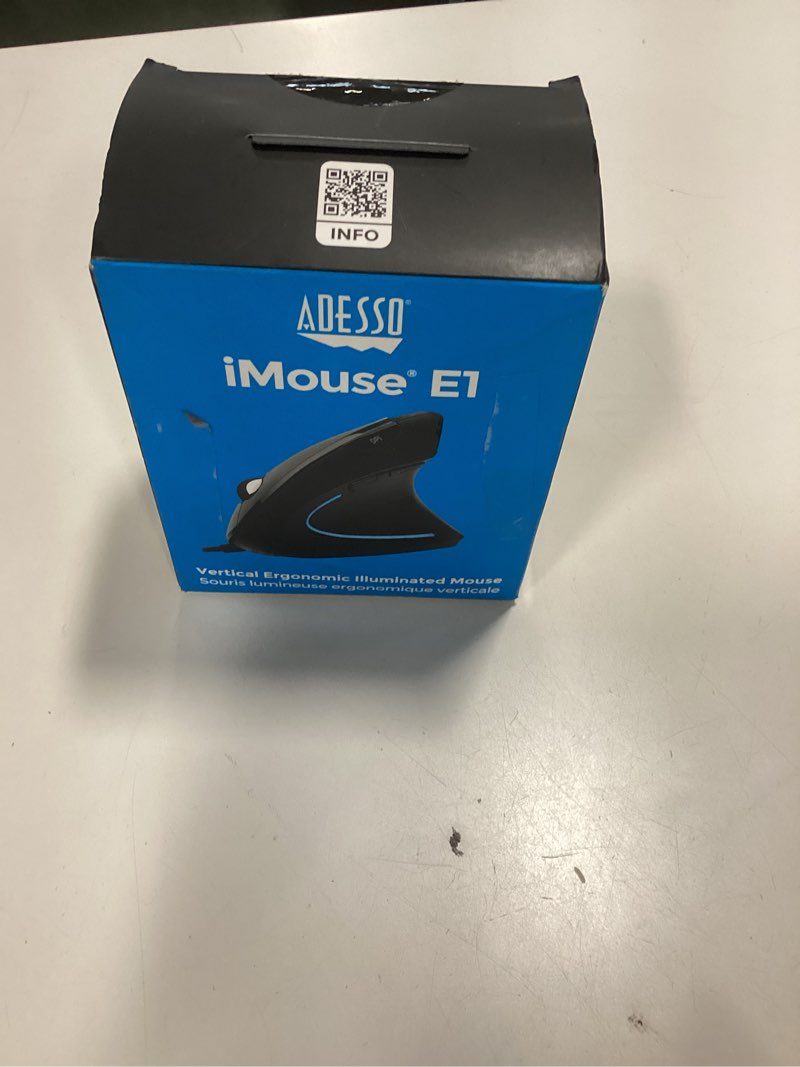 Condition photo showing New/Like New for Adesso iMouseE1 - Vertical Ergonomic Illuminated Optical 6-Button USB Mouse - Right Hand Orientation, Black