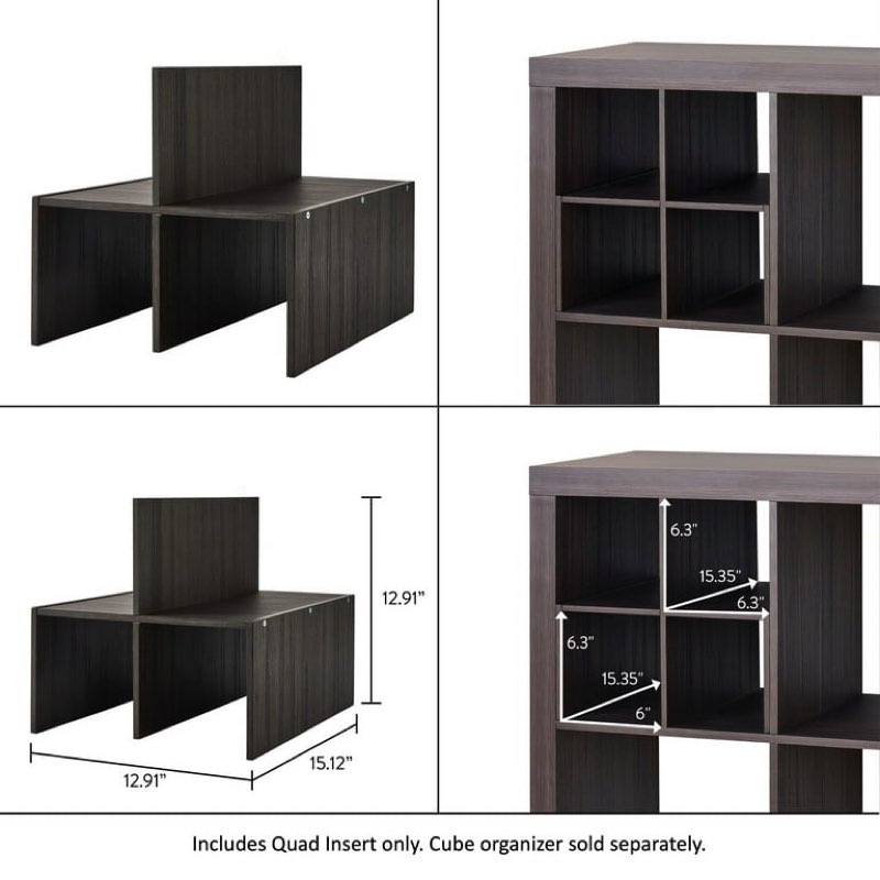 (3 pack) better homes & gardens quad shelf insert for cube organizers, tobacco oak
