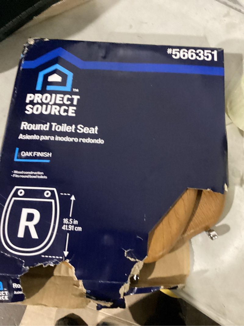 Condition photo showing As Is for project source wood oak veneer round toilet seat