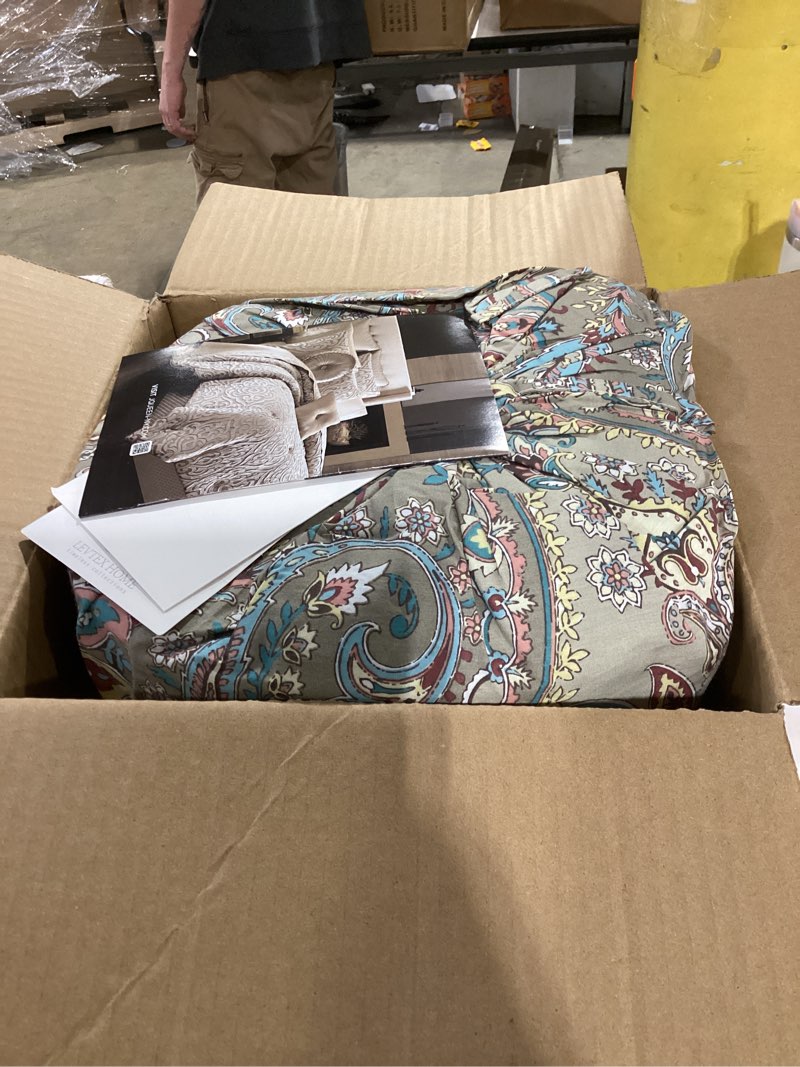 Condition photo showing Good Condition for levtex home - kasey comforter set - king comforter + two king pillow cases - paisley - red, beige, maroon, taupe and blue - comforter (106 x 94in.) and pillow case (36 x 20in.) - cotton comforter - king