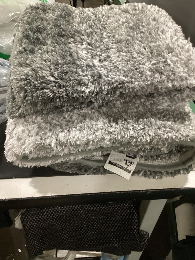 Condition photo showing As Is for olanly bathroom rug set 2 piece, soft absorbent microfiber bath rug set, non-slip, machine wash dry, plush shaggy bath mats for bathroom (47"x20"+24"x16", grey) 47" x 20" + 24" x 16" grey