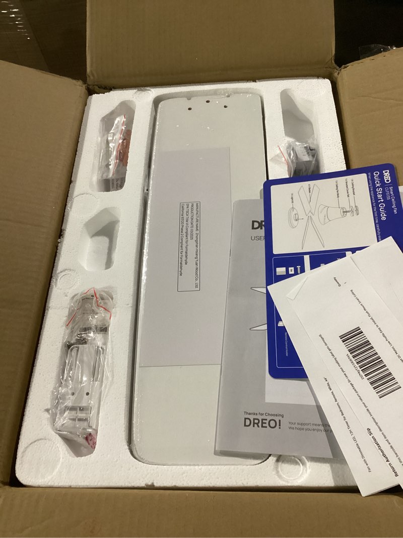 Condition photo showing New/Like New for dreo ceiling fans with lights, 12 speeds & 3 fan modes, quiet dc motor, low profile easy to install, flush mount smart ceiling fan with dimmable led, 12h timer for bedroom, remote, white, 44'' wifi white
