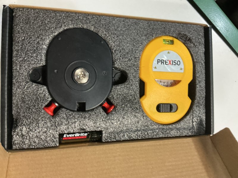 Condition photo showing Good Condition for prexiso multi surface laser level led light vial, 30ft horizontal & vertical line laser with wall mount base, 2 pins, 10 sticker, 2 aa batteries for hanging frames & picture, construction wall writing