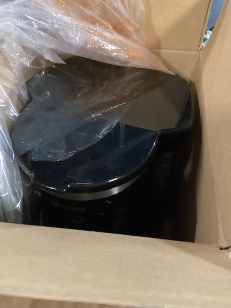 Condition photo showing As Is for BLACK+DECKER 12-Cup Digital Coffee Maker, Programmable, Washable Basket Filter, Sneak-A-Cup, Auto Brew, Water Window, Keep Hot Plate, Black Black Hot Brew