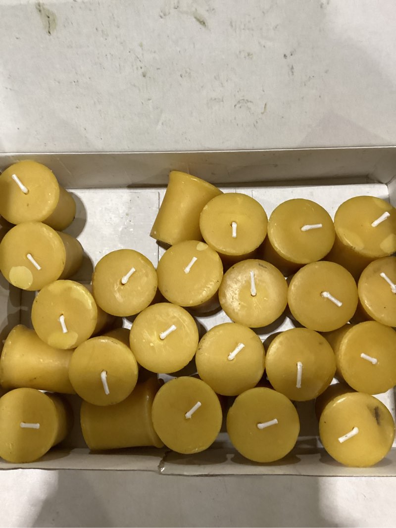Condition photo showing Good Condition for Alternative Imagination 100% Pure Natural Beeswax Votive Candles - 4 Pack - Hand-Poured - Unscented- Light Honey Aroma - 15 Hour Burn - Paraffin-Free, Long Lasting for Prayer, Meditation & Home Decor