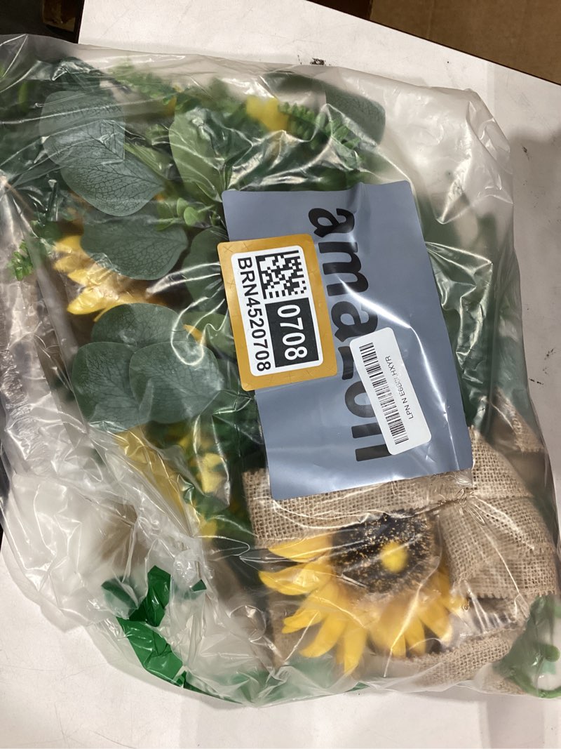 Condition photo showing New/Like New for 24in artificial sunflowers teardrop swag spring summer sunflowers floral swag wreath with burlap bow fake yellow sunflower garland for front door indoor outdoor window home decor sunflower swag 2
