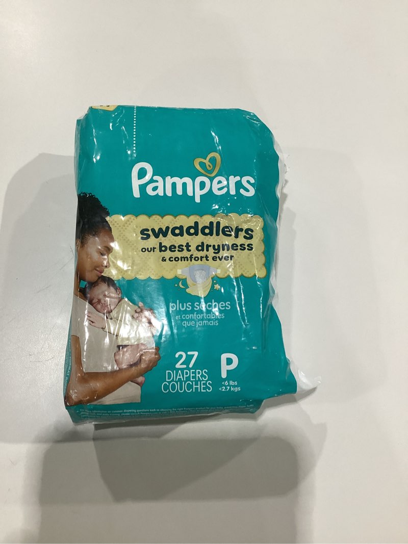 Condition photo showing Good Condition for Pampers Baby Diapers - Swaddlers - Size P1, 27 Count, Ultra Absorbent Disposable Preemie Diaper Preemie 27, SIMILAR TO STOCK PHOTO 