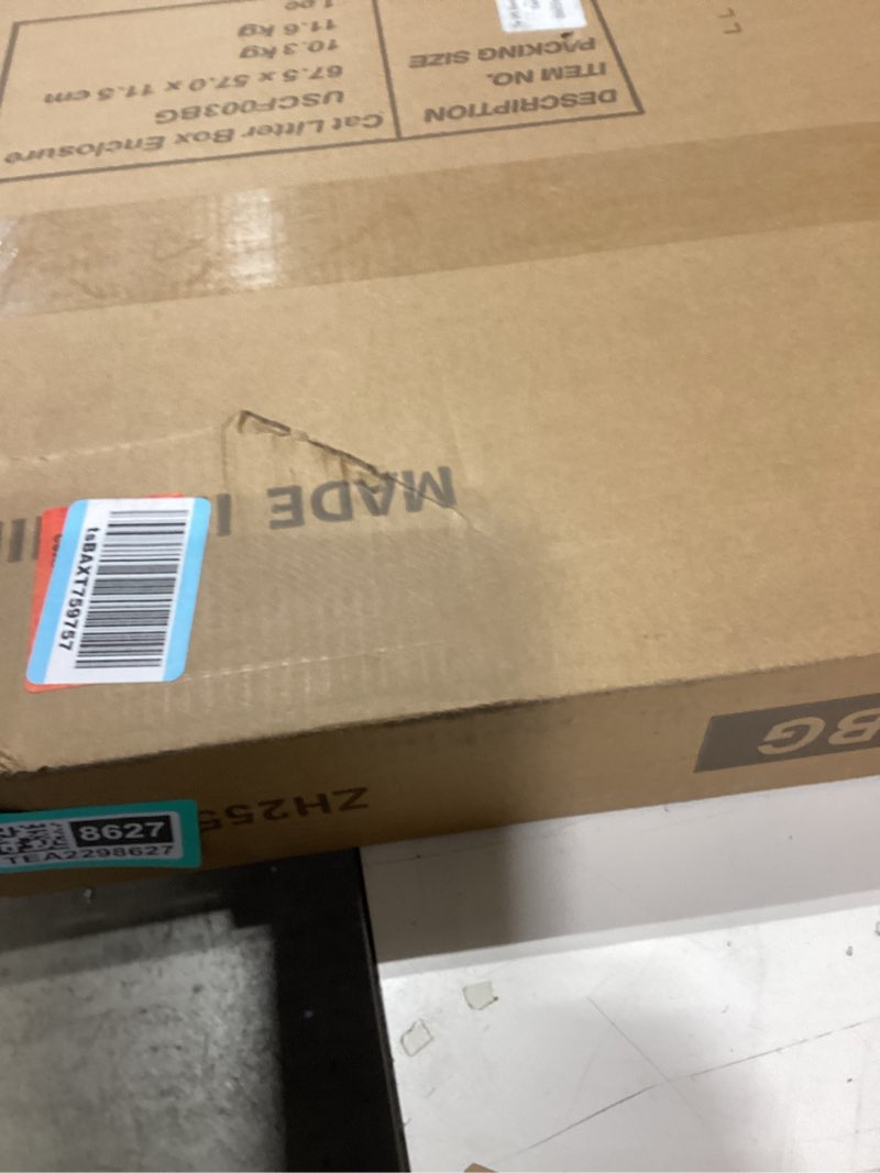 Condition photo showing New/Like New for Dwanton Cat Litter Box Furniture Hidden, Cat Litter Box Enclosure, Reversible Entrance Can Be on Left or Right Side, Indoor Cabinet, Wooden Washroom, End Table, Nightstand, Dark Gray, 23.6" L 23.6 x 19.7 x 21.7 Inches Dark Grey