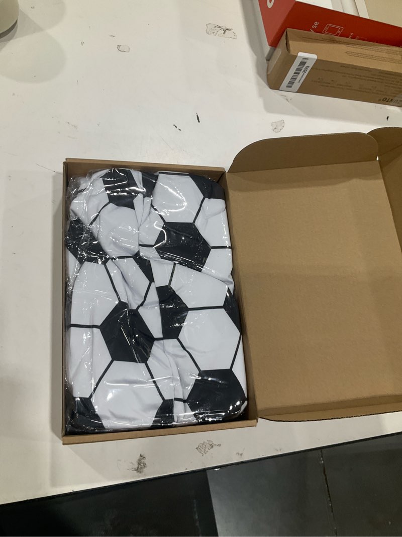Condition photo showing Good Condition for incomplete, 1 out of 3, mindsoft set of 3 soccer spandex cylinder stand covers for party, football flexible cylinder pedestal covers, dessert tables display for sport themed birthday party wedding backdrop decor(soccer) soccer black, white, green