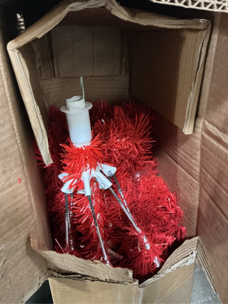 Condition photo showing As Is for Karl home 7ft Red Artificial Christmas Tree, Classic Spruce Tree with Sturdy Metal Stand for Home, Office, Party Festival Holiday Decoration,1100 PVC Branch