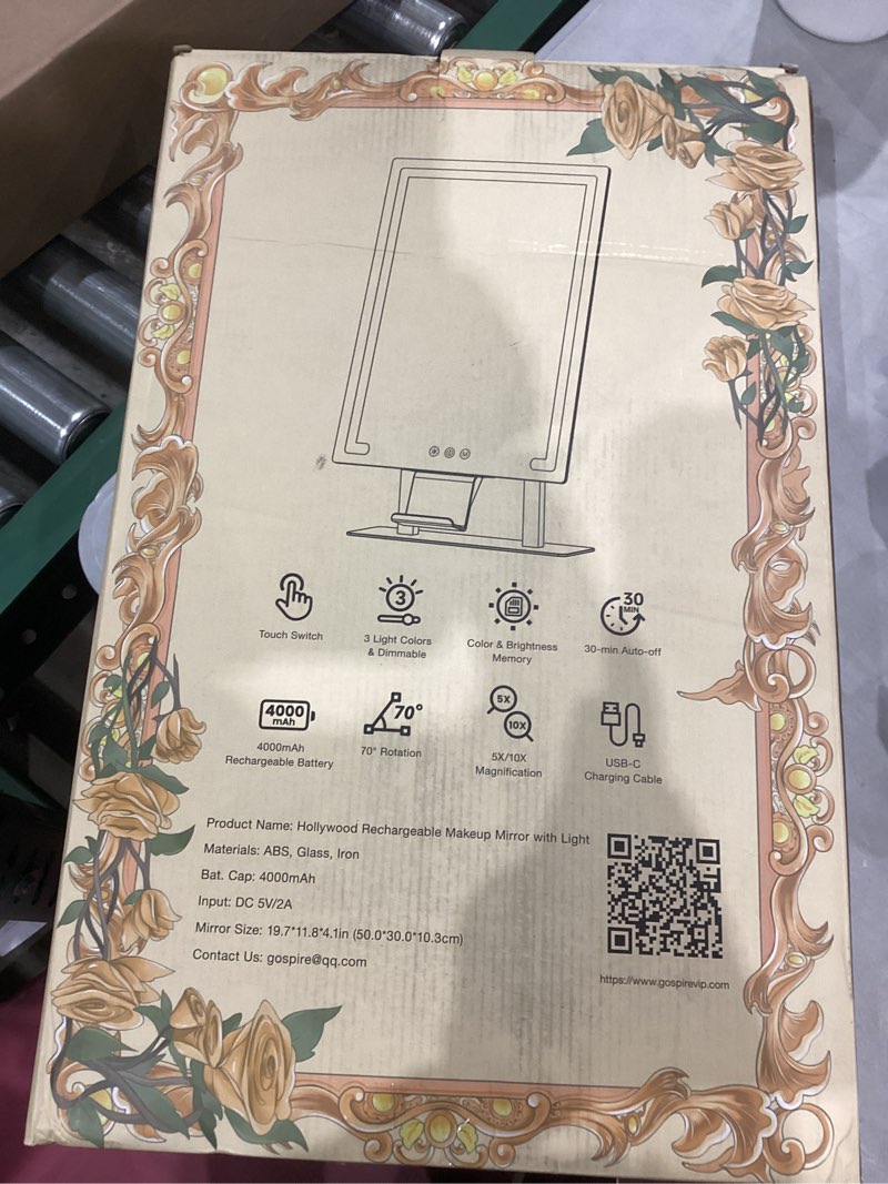 Condition photo showing Good Condition for Gospire Hollywood Lighted Makeup Mirror, 4000mAh Rechargeable Vanity Mirror, 3 Color Modes Lighting Mirror with Magnification 5X/10X, Touch Control&Phone Holder, LED Desktop Mirror for Bedroom 19.7"L x 11.8"W