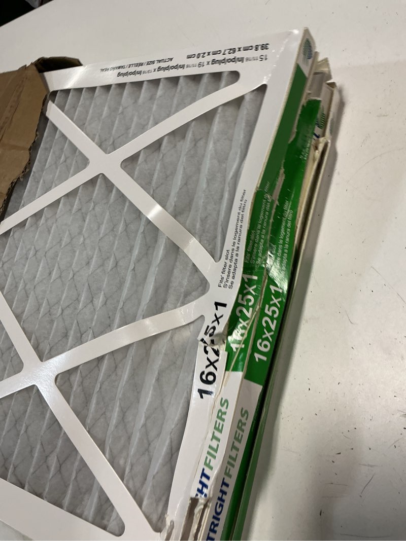 Condition photo showing As Is for trightfilters 16x25x1 air filter 4 pack, merv 8 pleated dust defense air filters replacement air conditioner hvac ac furnace filter, durable and lightweight