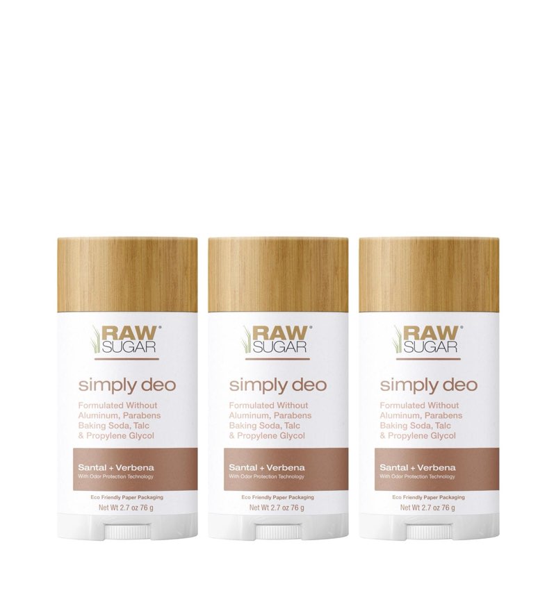 Raw Sugar Aluminum Free Deodorant Stick Simply Deo Bundle (Pack of 3) Whole Body Deodorant for Women & Men Clean Formulated without Baking Soda Talc & Parabens Santal + Verbena Scent Santal + Verbena 2.7 Ounce (Pack of 3)