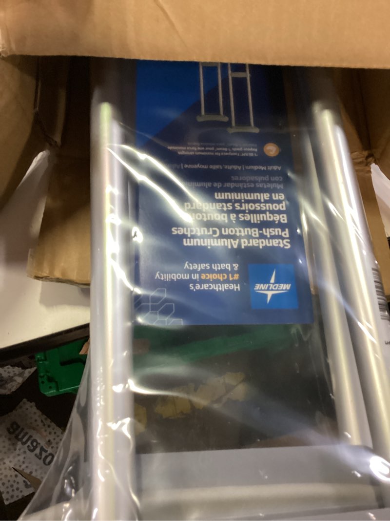 Condition photo showing New/Like New for medline aluminum crutches for kids, adults & seniors, walking aid, 300 lb weight capacity,1 pair, fitting 5'2" - 5'10" medium, 5'2"-5'10"