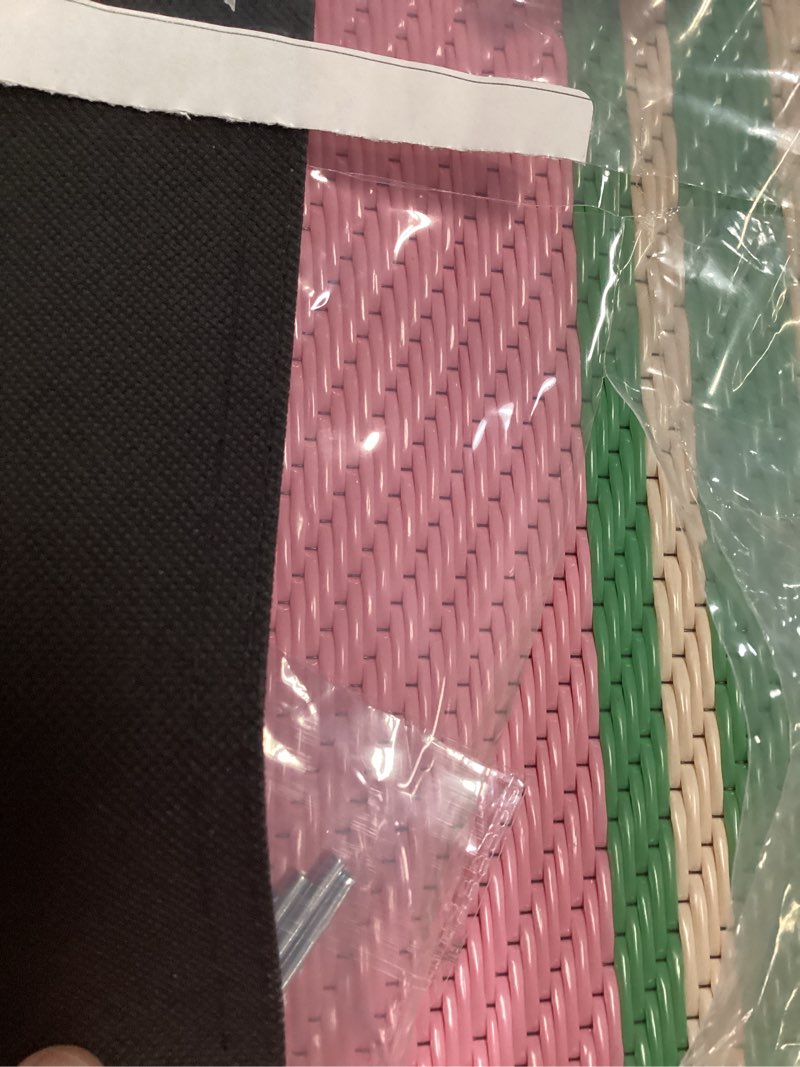 Condition photo showing Good Condition for lahome striped outdoor rug waterproof, 6x9 reversible outdoor plastic straw rug for camping, rv patio rugs large carpet for porch deck backyard balcony picnic(pink/green,6'x 9') pink/green 6'x9'