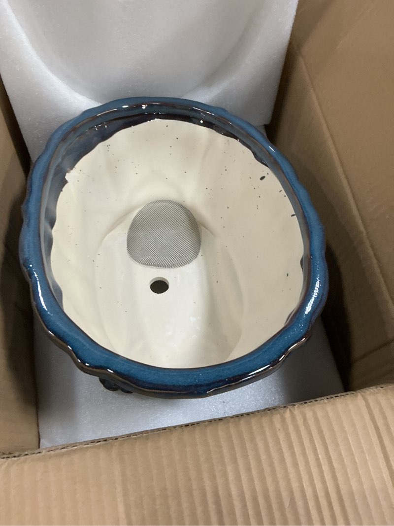 Condition photo showing New/Like New for Bonsai Pots - 13.2 Inch Oval Ceramic Pots for Plants, Large Succulent Planter with Drainage Hole, Decorative Planters for Indoor Outdoor, Garden House Decor, Housewarming Gifts, Retro Blue 13.5 Inch Oval Blue