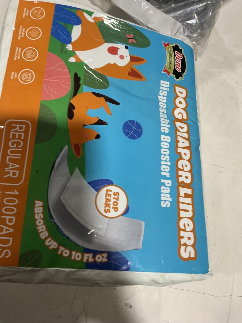 Condition photo showing New/Like New for dono dog diaper liners for male and female dogs, super absorbent dog booster pads, 100ct disposable doggie diaper inserts fit reusable male belly bands, wraps, washable period panties, regular regular (100count)