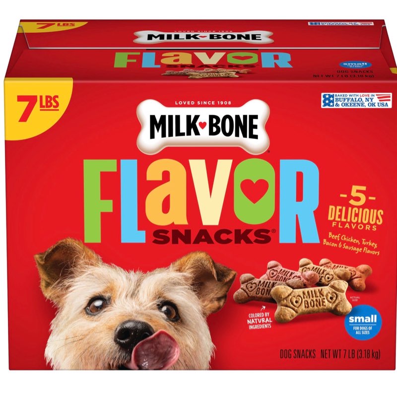milk-bone flavor snacks dog treats, small biscuits, 7 pound crunchy texture helps reduce tartar (unknown best by date)