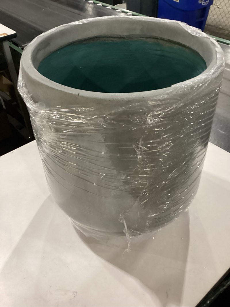 Condition photo showing New/Like New for Kante Round Concrete Planter, 16.5 Inch Dia Barrel-Style Garden Pot with Drainage, Gray Finish with Painted Interior, Ideal for Home, Patio, and Garden (13.8" Opening) Gray 16.5-Inch Dia