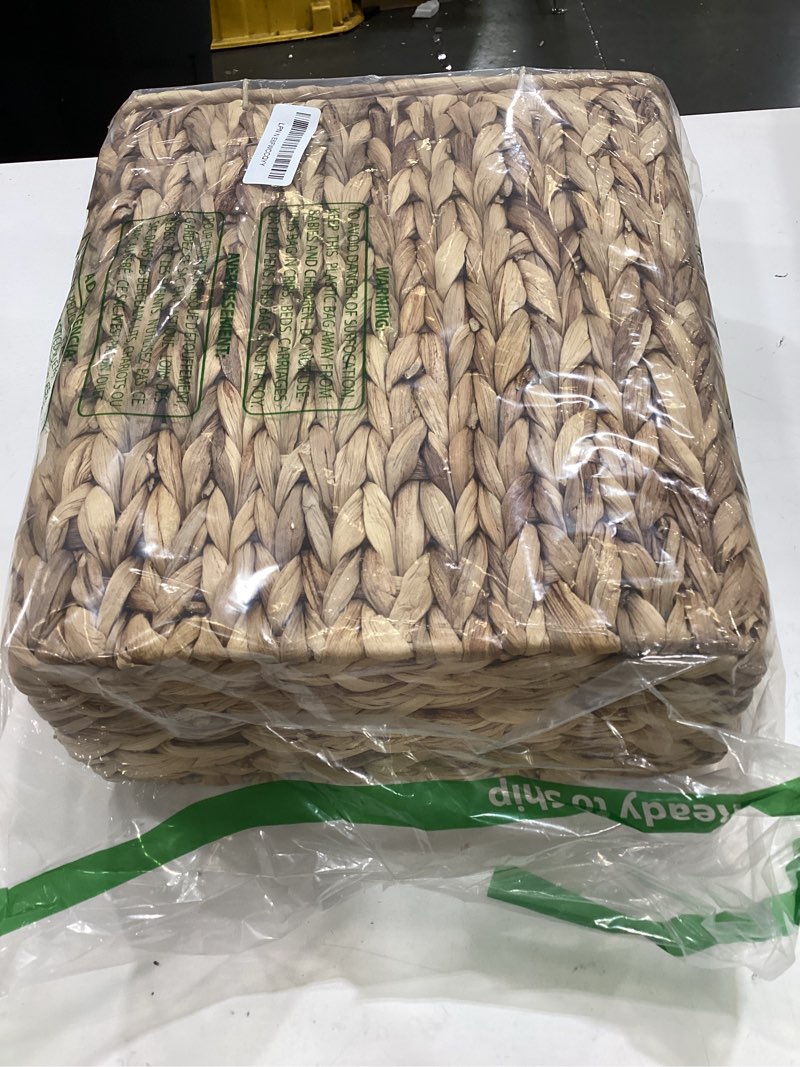 Condition photo showing New/Like New for wicker trash can,3 gallon bathroom trash can with lid,handwoven water hyacinth rattan waste basket with removable liner and built-in handles for bedroom,toilet,narrow spaces