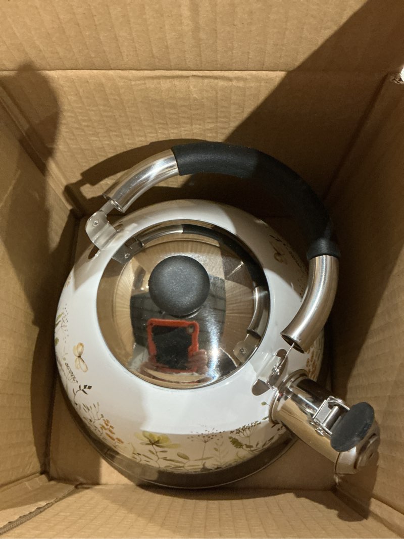 Condition photo showing Good Condition for Tea Kettle, 3.1 Quart Whistling Tea Pot for Stove Top, Food Grade 304 Stainless Steel Teapot with for Coffee, Tea, Milk etc White Field Flower