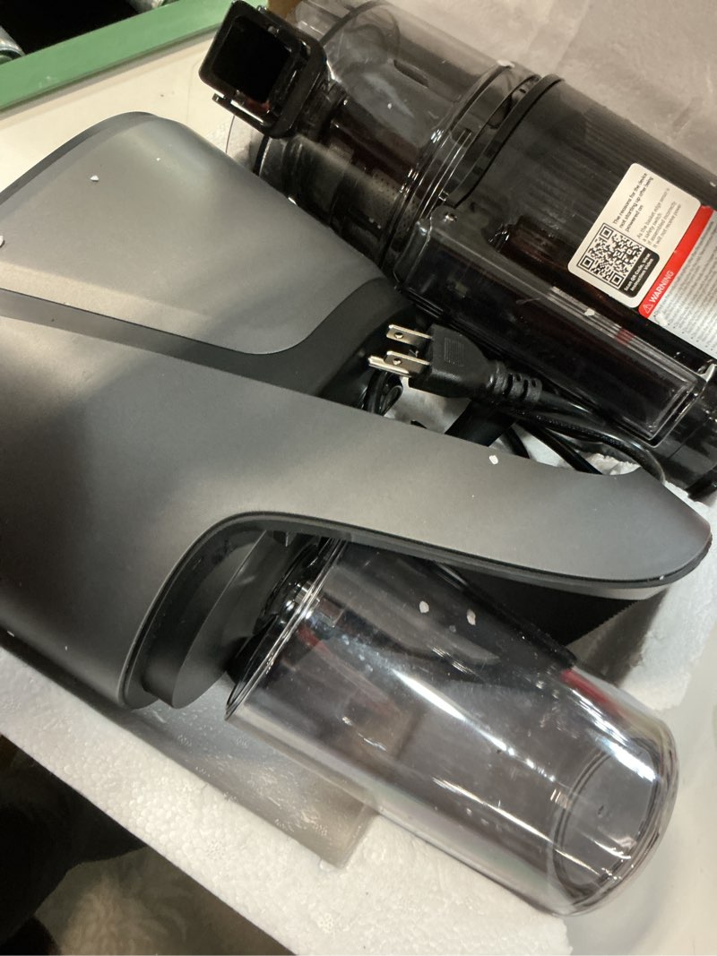 Condition photo showing As Is for canoly c16 cold press juicer, 6" extra wide feed chute, 3-in-1 strainers (juice & sorbet & nut milk), powerful ac brushless motor, self precut system, juicer machines with bpa-free (space gray)