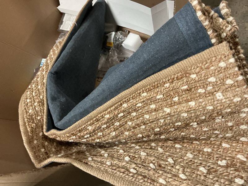 Condition photo showing Good Condition for allen + roth Speckled Dunes 5 x 8 (ft) Loomed Jute Natural Ivory Rectangular Indoor Professionally