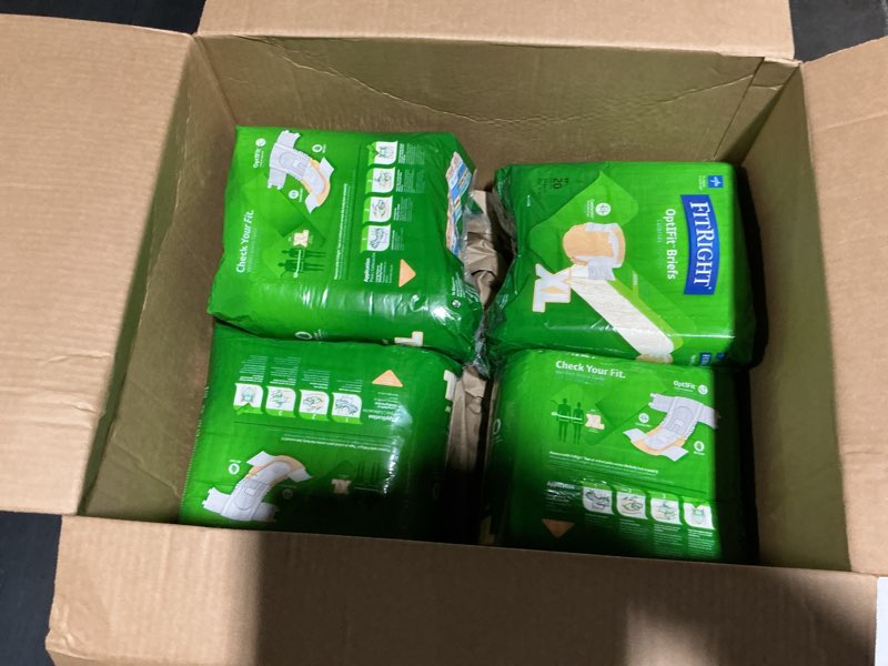 Condition photo showing Good Condition for fitright adult diapers, extra heavy absorbency, xl (waist size 56in-64in), 20 count, optifit incontinence briefs for men and women, disposable, moisture wicking, leak protection, 20 count x-large