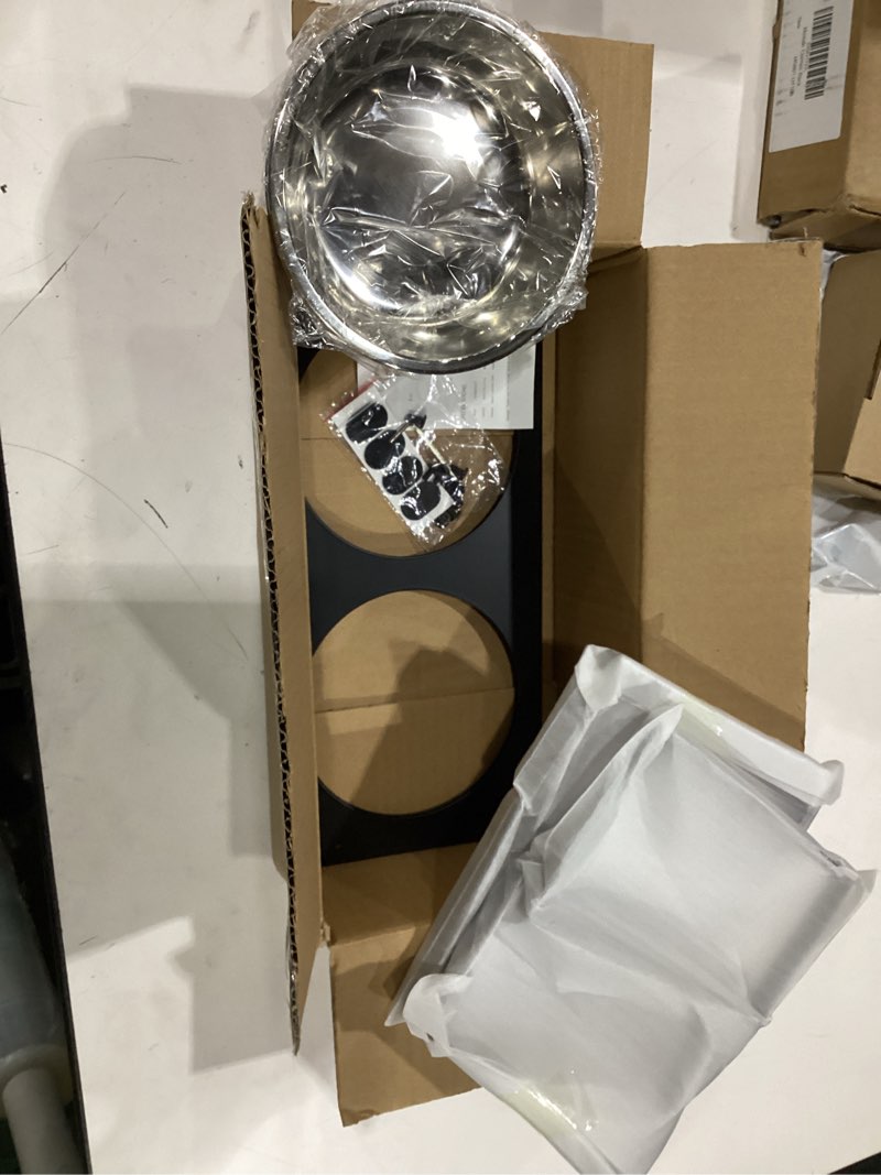 Condition photo showing New/Like New for 2 set elevated cat food water bowls, 4 stainless steel bowls for indoor pet with cute metal stand, 10° tilted anti-vomiting wide shallow raised cat dishes whisker friendly for multiple kitten,puppy