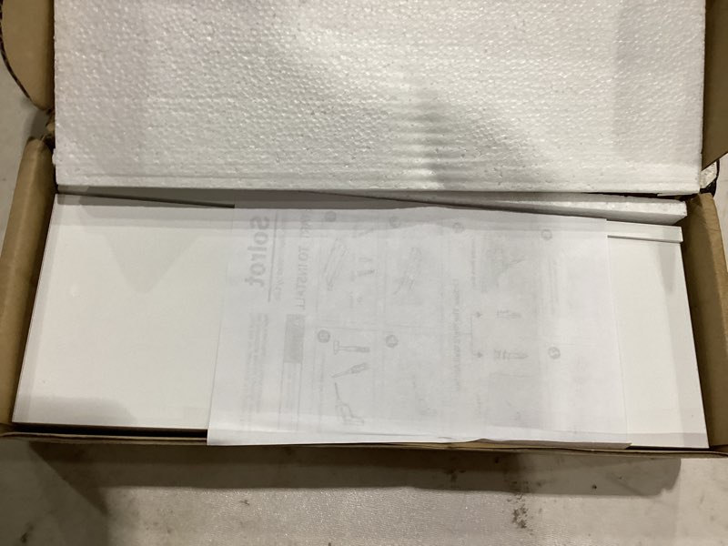 Condition photo showing Good Condition for white floating shelves for wall decor, wall mounted wood storage shelf for bedroom, living room, bathroom, kitchen, nursery, display picture ledge shelf with lip set of 2-14 inches, white white 13.6in