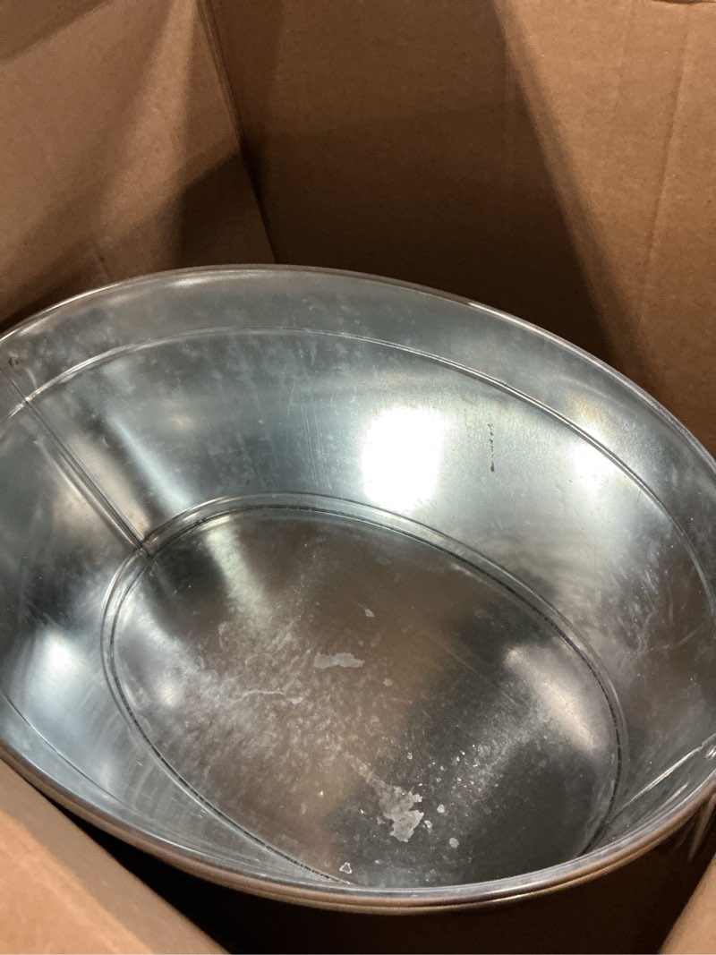 Condition photo showing As Is for large 6-gallon galvanized tin beverage tub, 20x14x10 inches (pack of 2)