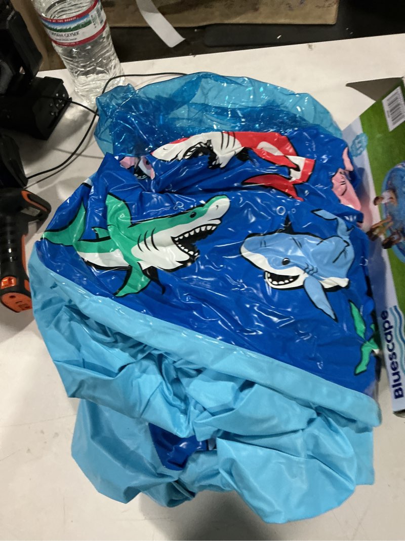 Condition photo showing As Is for bluescape blue shark 3-ring inflatable swimming pool for kids, round, age 2 & up, unisex